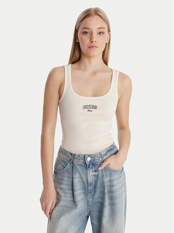 GUESS JEANS Top W6RP20 KA0H1 Écru Slim Fit