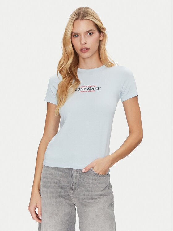 GUESS JEANS Tricou W4YI03 J1314 Albastru celest Slim Fit