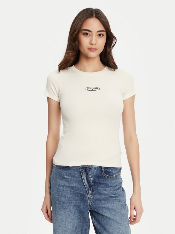 GUESS JEANS Tricou W5YP37 KA0H1 Écru Slim Fit