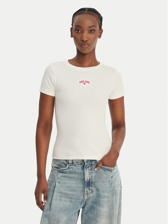 GUESS JEANS Tricou W6GPZ3 KA0H1 Écru Slim Fit