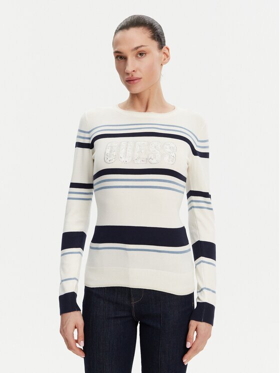 GUESS Pulover W5GR18 Z2NQ2 Écru Slim Fit