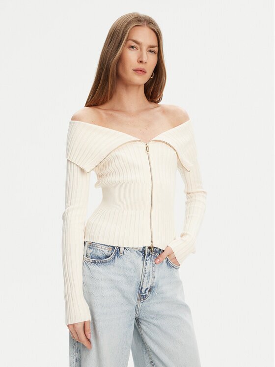 GUESS Pulover W5YR03 Z30I2 Écru Slim Fit