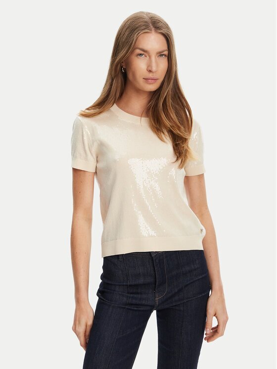 GUESS Pulover W5YR21 Z3E70 Écru Regular Fit