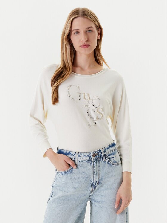 GUESS Pulover W5YR22 Z2NQ2 Écru Regular Fit