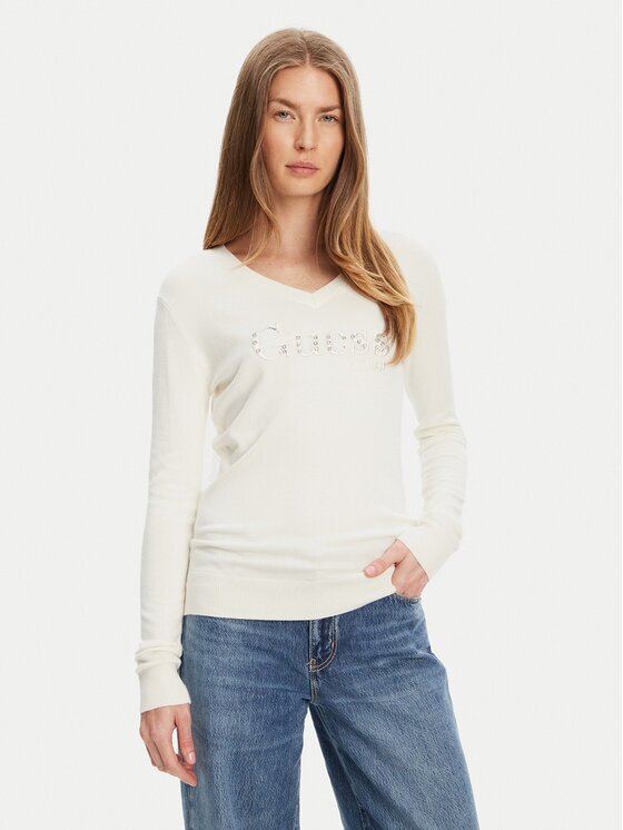 GUESS Pulover W5YR24 Z2NQ2 Écru Regular Fit
