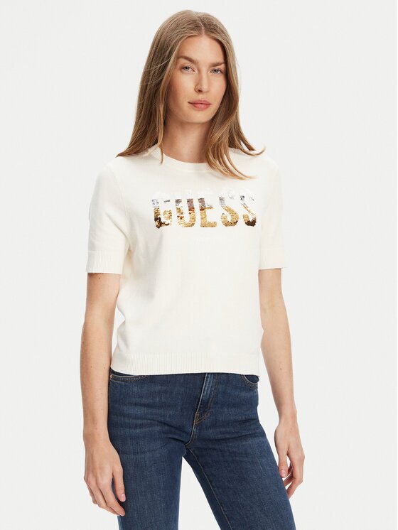 GUESS Pulover W5YR25 Z2NQ2 Écru Regular Fit