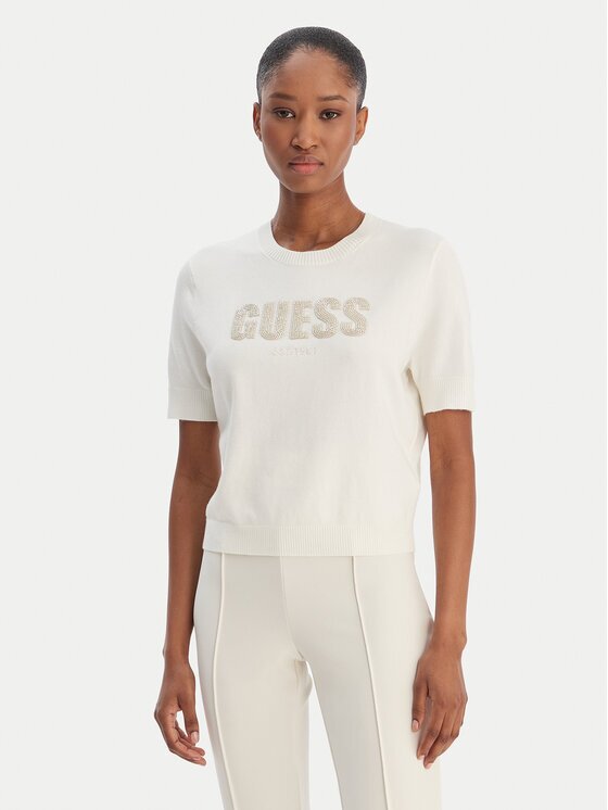 GUESS Pulover W6RR47 Z2NQ2 Écru Regular Fit