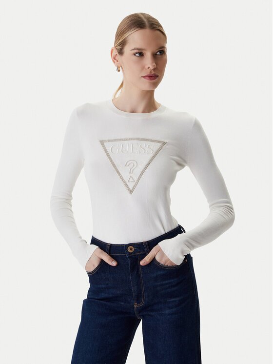 GUESS Pulover W6RR49 Z2NQ2 Écru Regular Fit