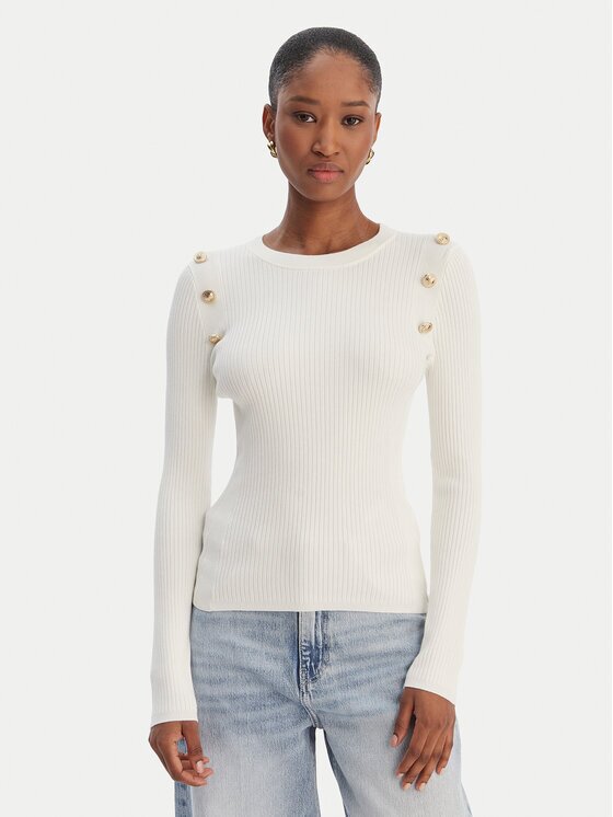 GUESS Pulover W6RR58 Z2YK2 Écru Regular Fit