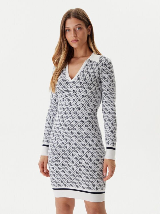 GUESS Rochie tricotată W5BK25 Z3JD2 Écru Slim Fit