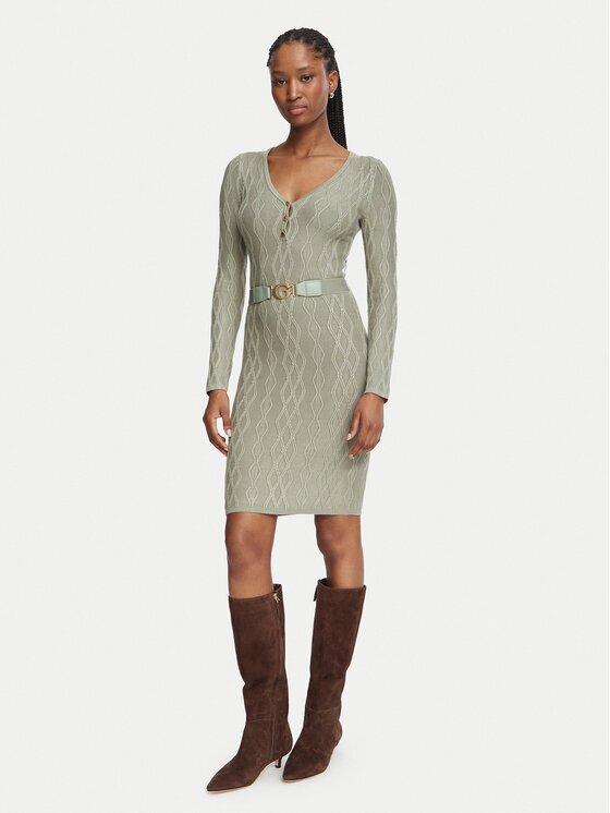 GUESS Rochie tricotată W6BK62 Z1567 Verde deschis Slim Fit