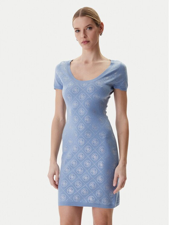 GUESS Rochie tricotată W6RK92 Z3JD2 Albastru celest Regular Fit