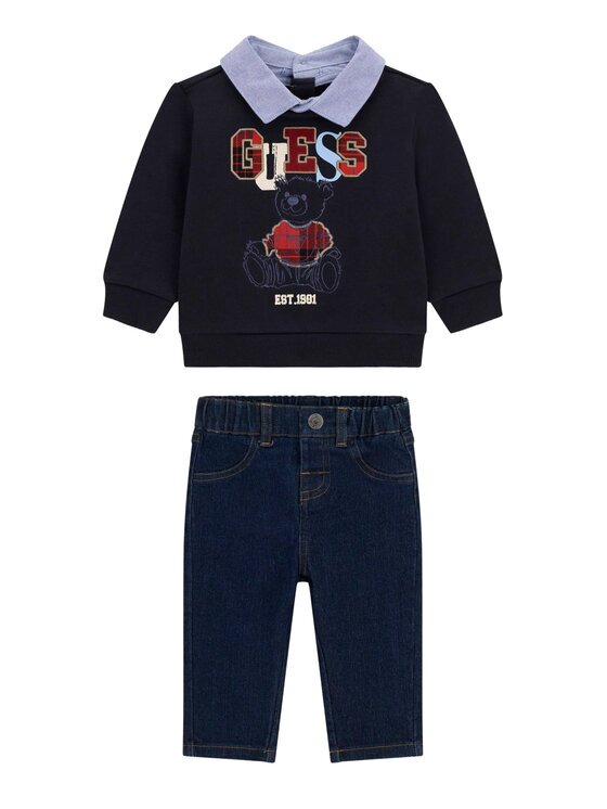 GUESS Set bluză și pantaloni din material I6BG06 K5811 Bleumarin Regular Fit