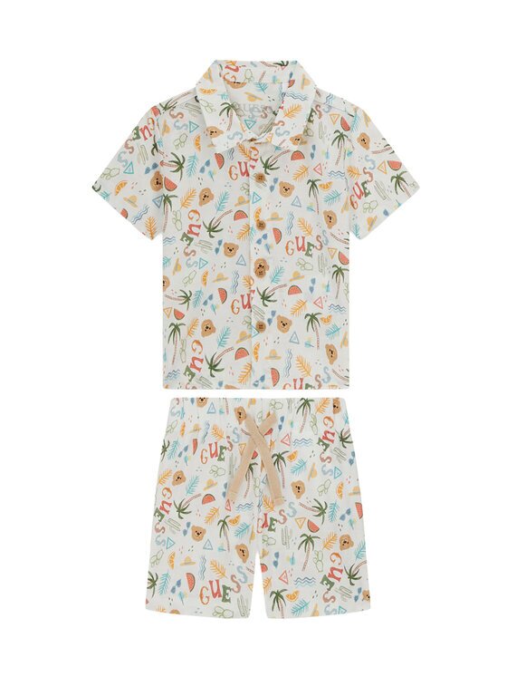 GUESS Set cămașă și șorturi din material textil I6GG09 WO730 Regular Fit