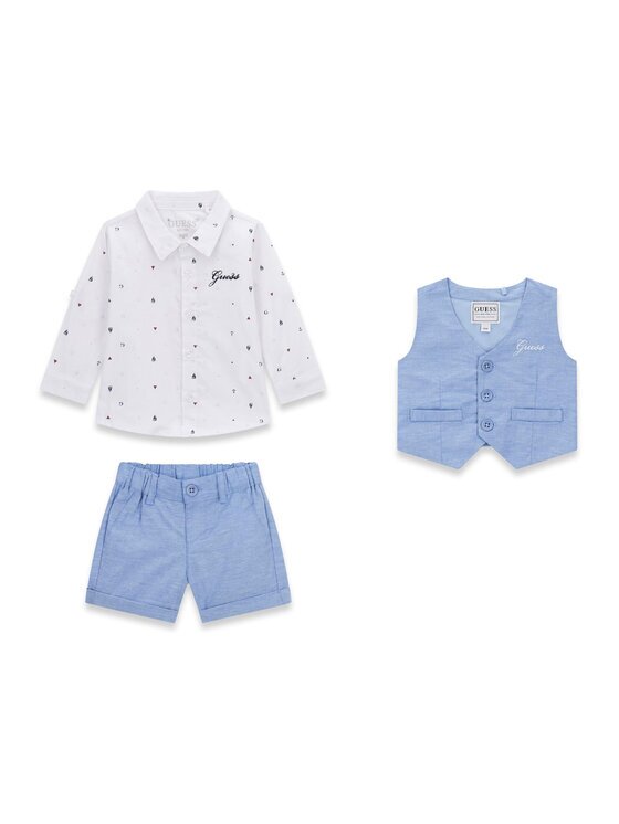 GUESS Set cămașă vestă și pantaloni din material textil I6RG12 WF6P0 Regular Fit