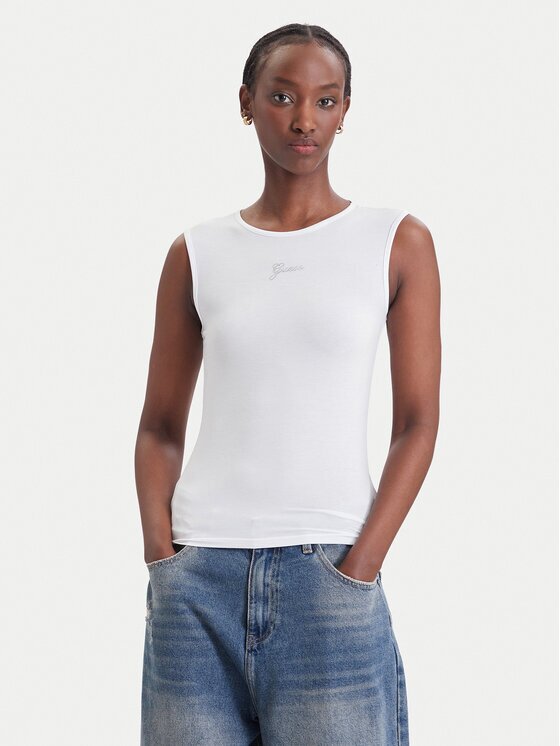 GUESS Top W6YP1 7K3881 Alb Slim Fit