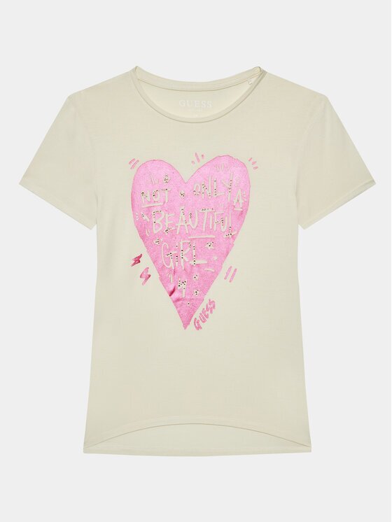 GUESS Tricou J3BI20 KBDN0 Écru Regular Fit