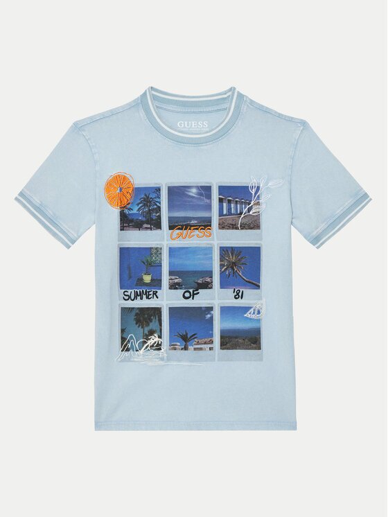 GUESS Tricou L5GI11 K8HM4 Albastru celest Regular Fit