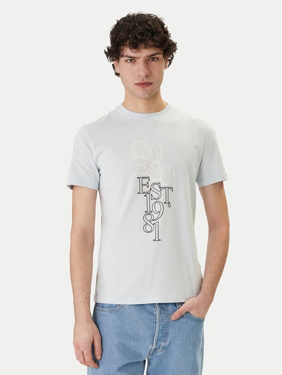 GUESS Tricou M6GI10 K2991 Albastru celest Slim Fit