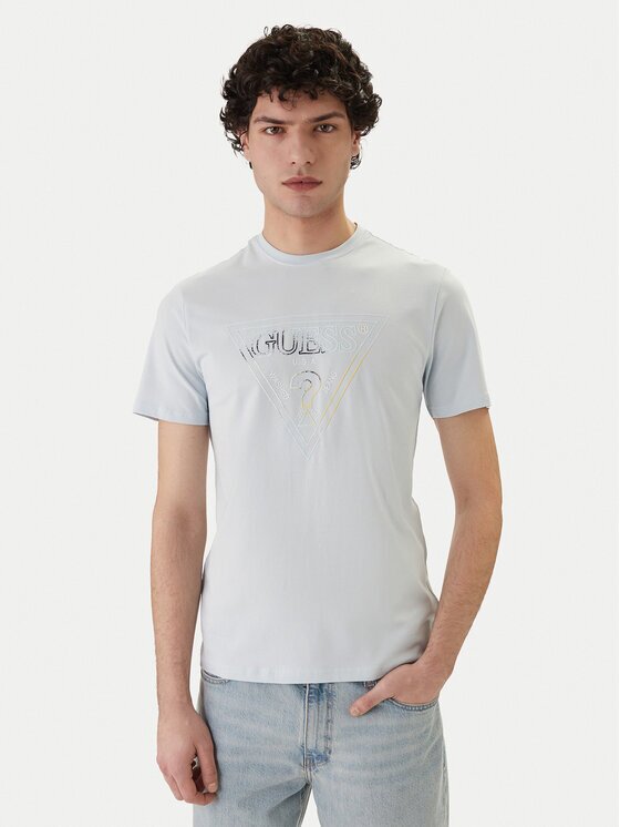 GUESS Tricou M6GI11 K2992 Albastru celest Slim Fit