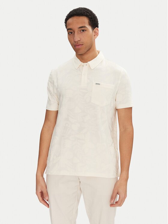 GUESS Tricou polo M5GP08 KCSJ0 Écru Regular Fit