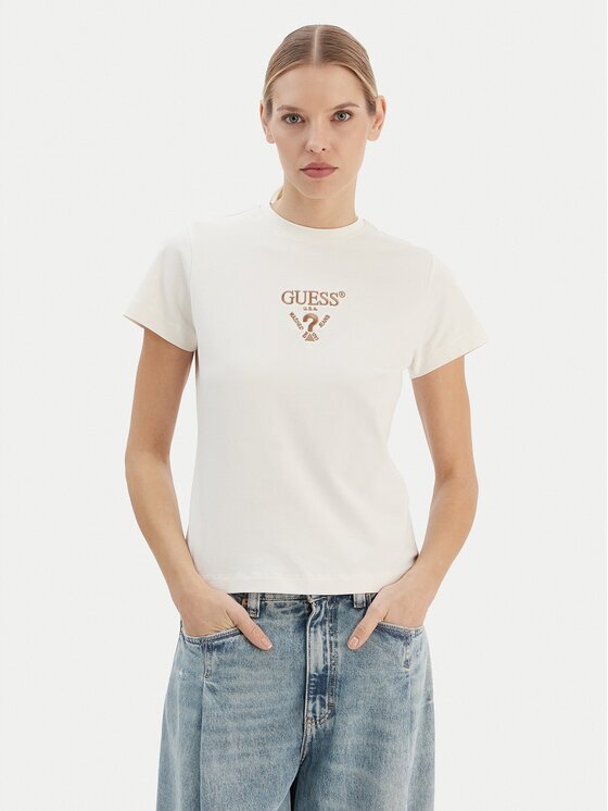 GUESS Tricou V4YI21 KCDH1 Écru Regular Fit