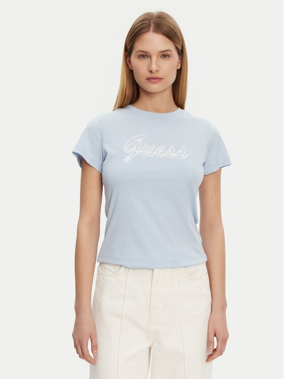 GUESS Tricou V5GI02 K9RM1 Albastru celest Slim Fit