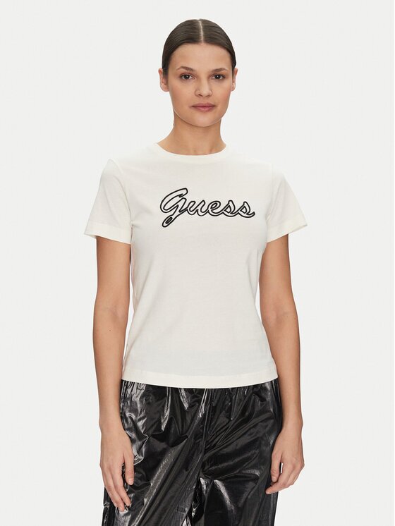 GUESS Tricou V5GI02 K9RM1 Écru Slim Fit