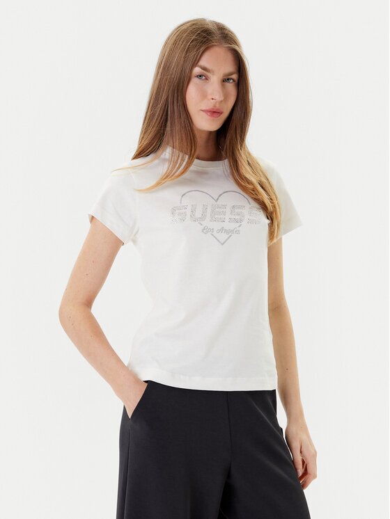 GUESS Tricou V5GI10 K9RM1 Écru Regular Fit