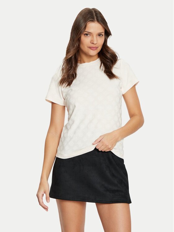 GUESS Tricou V5RI02 KCLG2 Écru Regular Fit