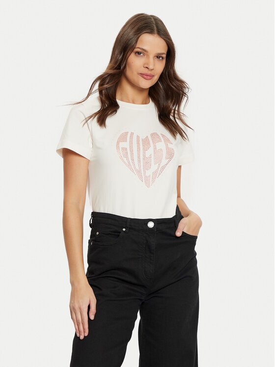 GUESS Tricou V5RI08 J1314 Écru Slim Fit