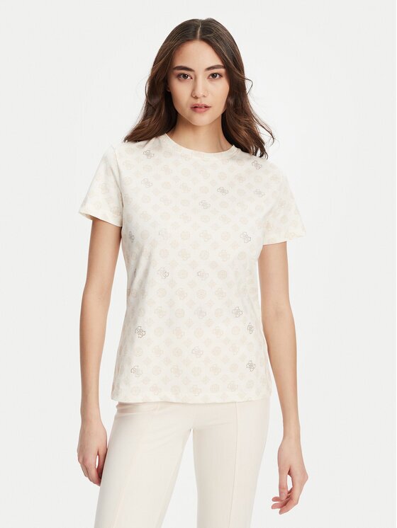 GUESS Tricou V5YI04 I3Z14 Écru Regular Fit