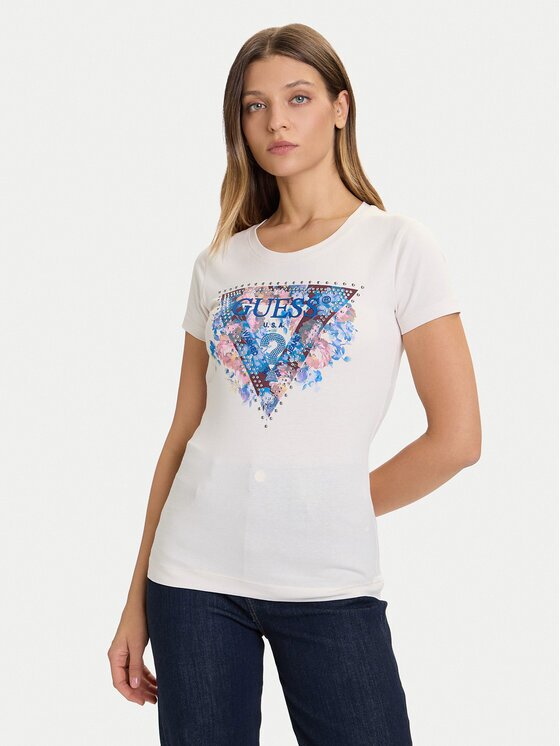 GUESS Tricou W5BI29 J1314 Écru Slim Fit