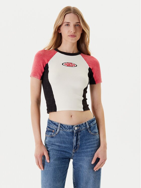 GUESS Tricou W5YR44 Z2YJ2 Écru Regular Fit