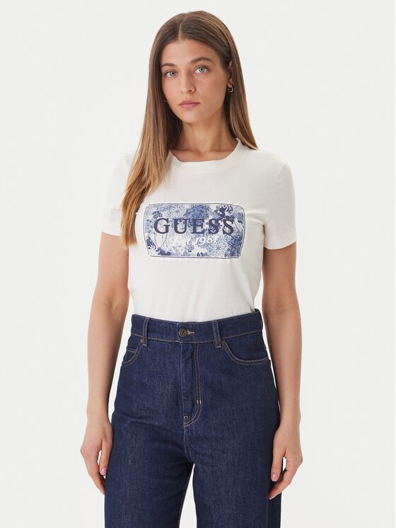GUESS Tricou W6GP02 K2753 Écru Regular Fit