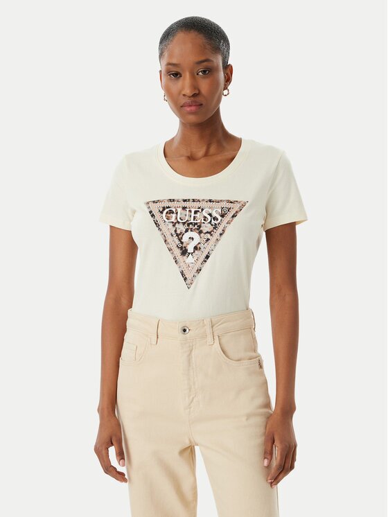GUESS Tricou W6RI32 J1314 Écru Regular Fit
