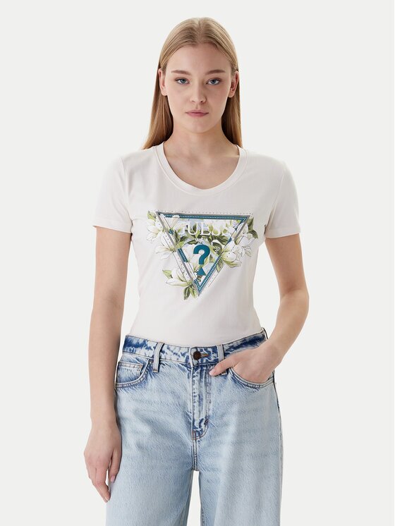 GUESS Tricou W6RI35 J1314 Écru Slim Fit