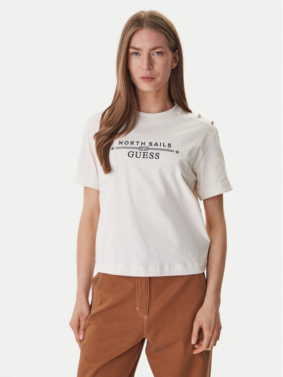 GUESS Tricou x NORTH SAILS W6GI03 K2657 Écru Relaxed Fit