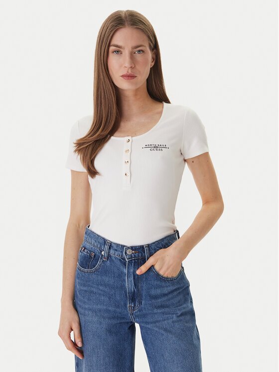 GUESS Tricou x NORTH SAILS W6GP01 K2658 Écru Regular Fit