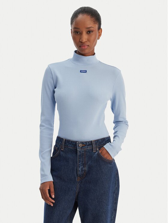 Hugo Bluză cu gât Easy 50525318 Albastru celest Slim Fit