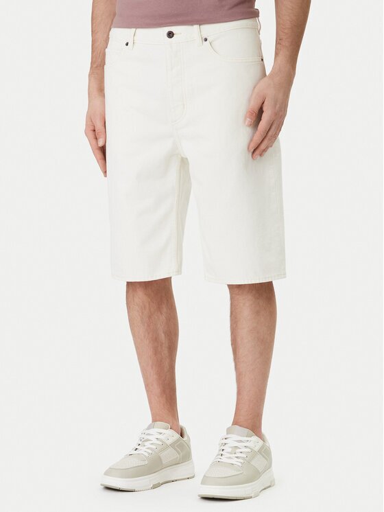 Hugo Pantaloni scurți de blugi Skate 50555983 Écru Straight Fit