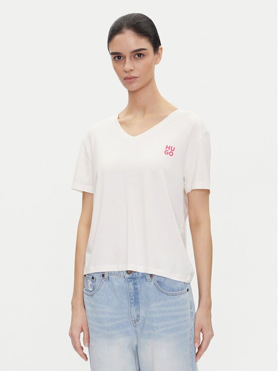 Hugo Tricou Nika_T-Shirt 50540046 Écru Regular Fit