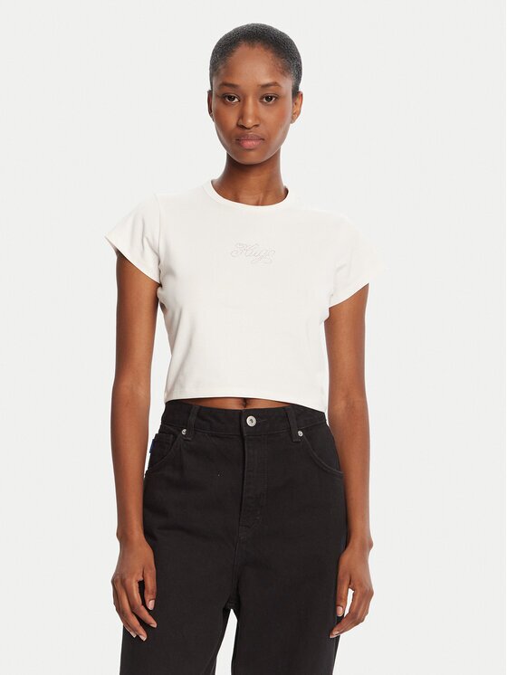 Hugo Tricou Rhinestone 50551404 Écru Slim Fit