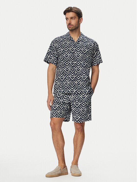 Jack & Jones Set cămașă și șorturi din material textil Milo Seersucker Resort 12297829 Loose Fit