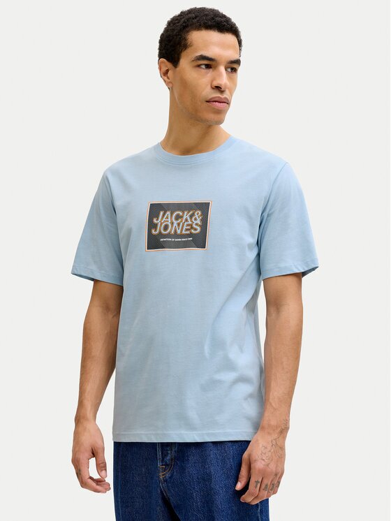 Jack & Jones Tricou Jjrain Tee Ss Crew Neck 12288097 Albastru celest Regular Fit