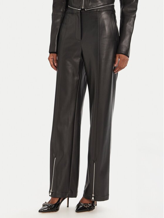 Karl Lagerfeld Pantaloni din imitație de piele A3W10091 Straight Fit