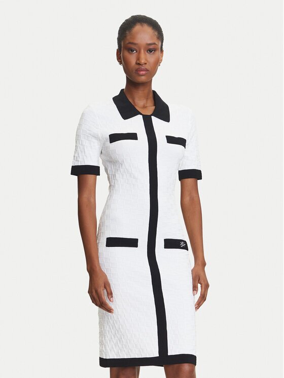 Karl Lagerfeld Rochie tricotată A3W13036 Écru Slim Fit
