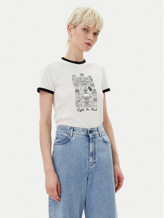 Karl Lagerfeld Tricou A2W17087 Écru Regular Fit