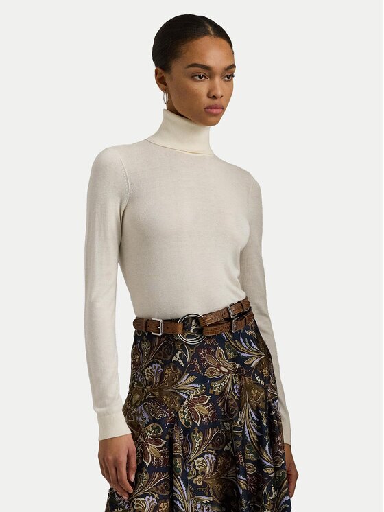 Lauren Ralph Lauren Bluză cu gât 200940470001 Écru Slim Fit