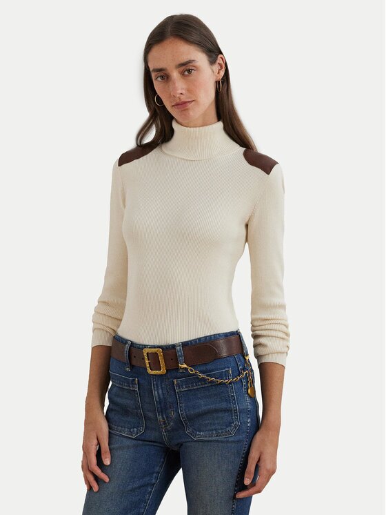 Lauren Ralph Lauren Bluză cu gât 200951386001 Écru Slim Fit